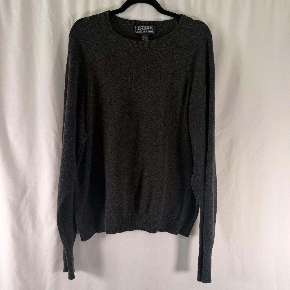 Harold Powell Silk Cashmere Sweater Men's XL Grey Crew Neck Long Sleeve Pullover